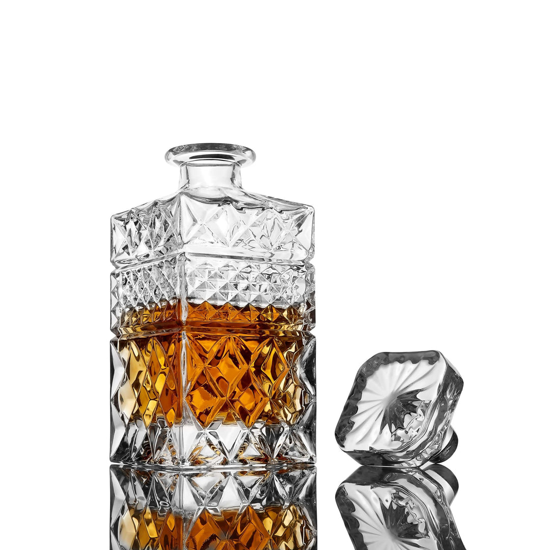 Whisky Decanter and Stones Set regalo per uomo-Decanter e bicchieri in cristallo, 8 cubetti di pietra, sottobicchieri in pelle, Tong in confezione regalo in legno di pino  15