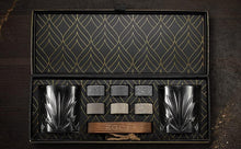 The Connoisseur's Set in Palm Glass Edition with whiskey glasses and chilling stones for cocktails and gifts.