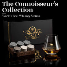 The Connoisseur's Collection featuring whiskey stones and a whiskey glass for an elevated drinking experience.