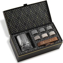 The Connoisseur's Set featuring an Imperial whiskey glass and whiskey chilling stones for elegant barware.